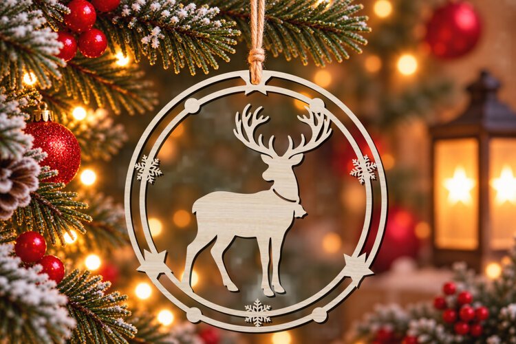 Christmas Reindeer Ornament Laser Cut SVG example image 1