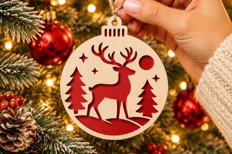 Christmas Reindeer Ornament SVG, Laser Cut Forest Decor