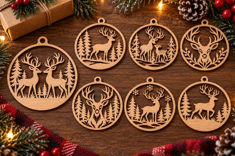 Christmas Reindeer Ornaments SVG, Holiday Decor Design File example image 1