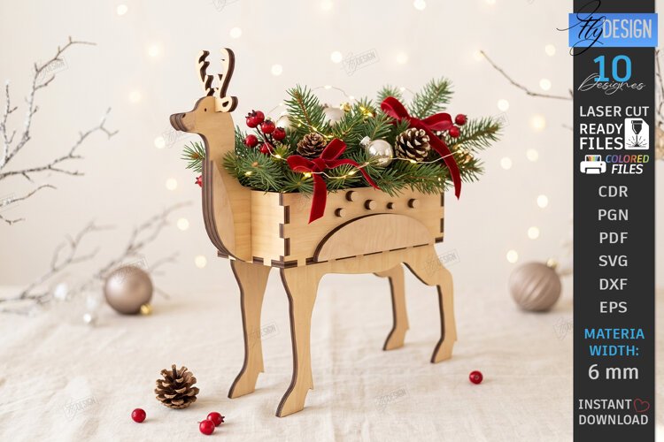 Christmas Reindeer Planter Decor Laser Cut | 3D Reindeer example image 1