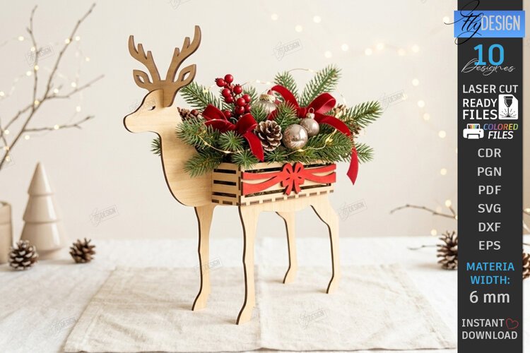 Christmas Reindeer Planter Decor Laser Cut | 3D Reindeer example image 1