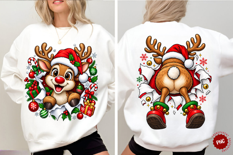 Christmas Reindeer PNG Front and Back, Funny Xmas PNG