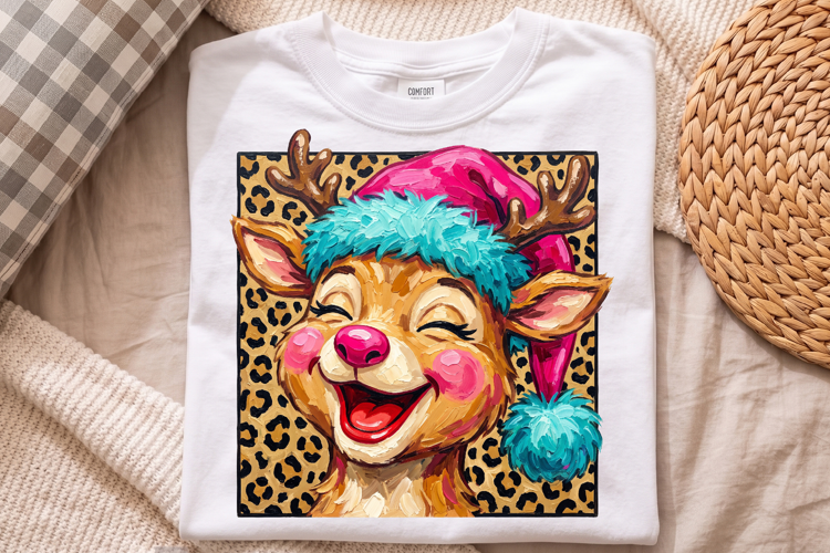 Christmas Reindeer PNG, Joyful Impasto Holiday Portrait