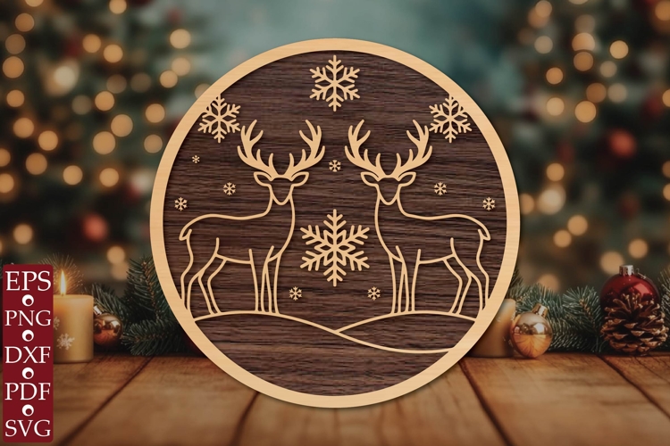 Christmas Reindeer Round Sign SVG example image 1
