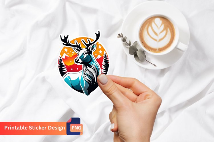 Christmas Reindeer Sticker, Festive Reindeer Art Sticker