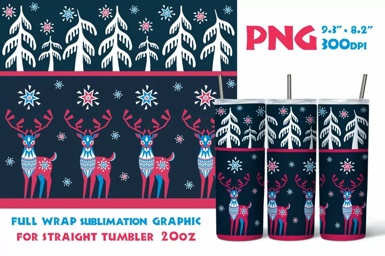 Christmas Reindeer-Straight Tumbler 20oz sublimation design