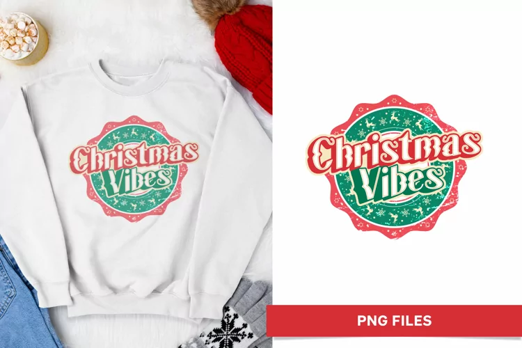 Christmas Vibes, Retro Christmas Text for Sublimation Design