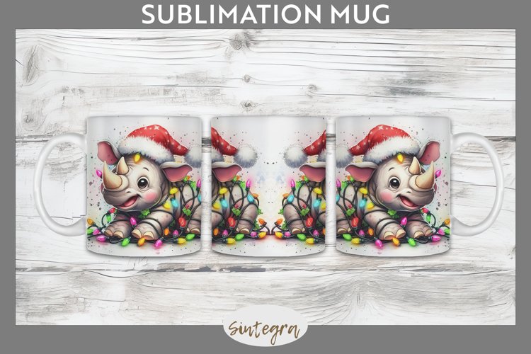 Christmas Rhino v1 Entangled in Lights Mug Wrap Sublimation example image 1