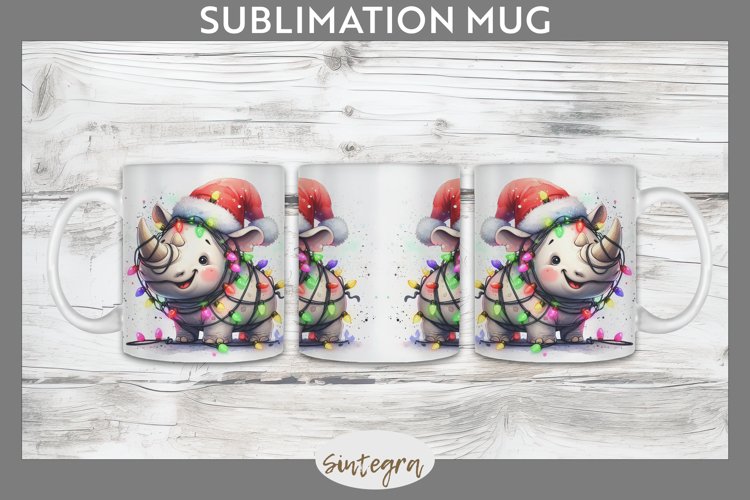 Christmas Rhino v3 Entangled in Lights Mug Wrap Sublimation example image 1