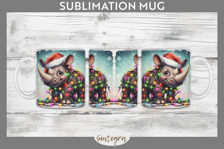 Christmas Rhino v4 Entangled in Lights Mug Wrap Sublimation example image 1