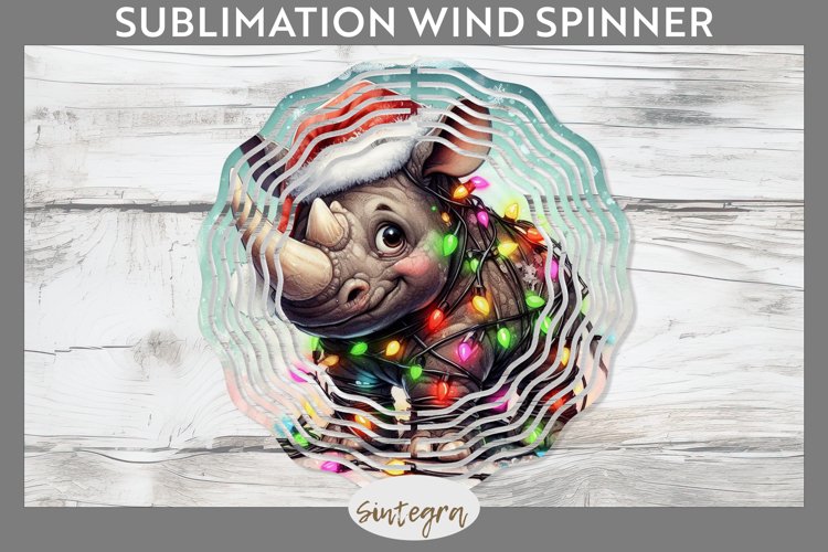 Christmas Rhino v4 Entangled in Lights Wind Spinner PNG