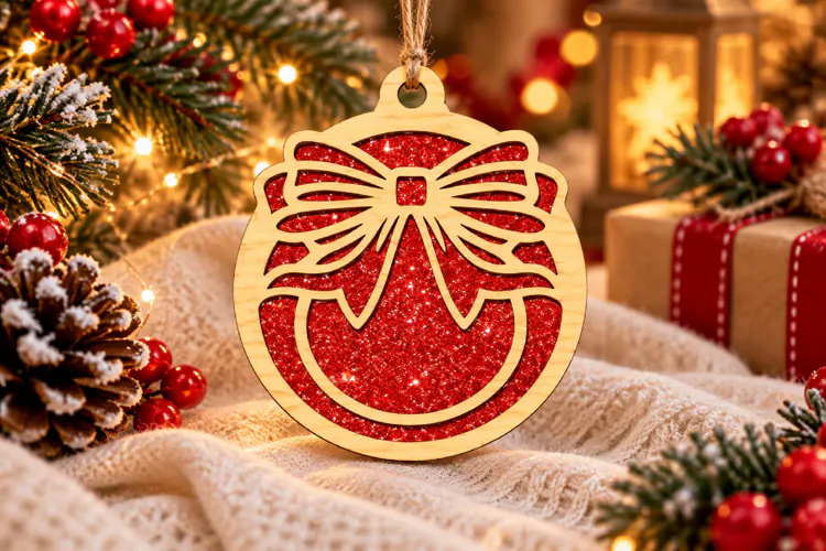Christmas Ribbon Bow Ornament SVG