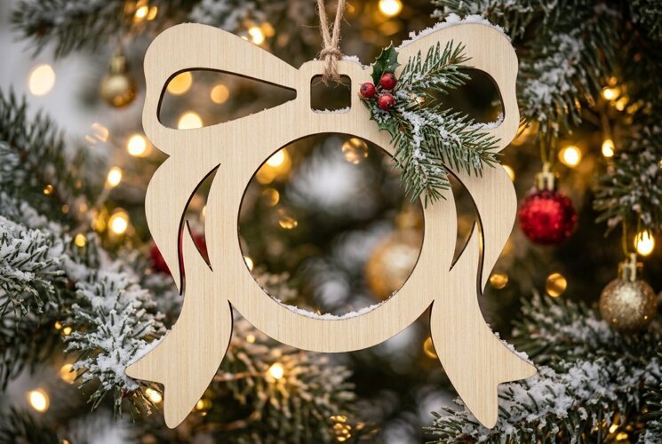 Christmas Ribbon Bow SVG, Holiday Ornament Laser Cut File example image 1