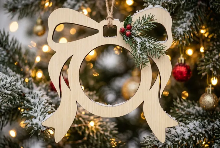 Christmas Ribbon Bow SVG, Holiday Ornament Laser Cut File