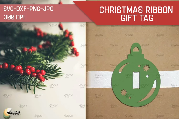 Ball Paper Cut. Christmas Ribbon Gift Tag SVG
