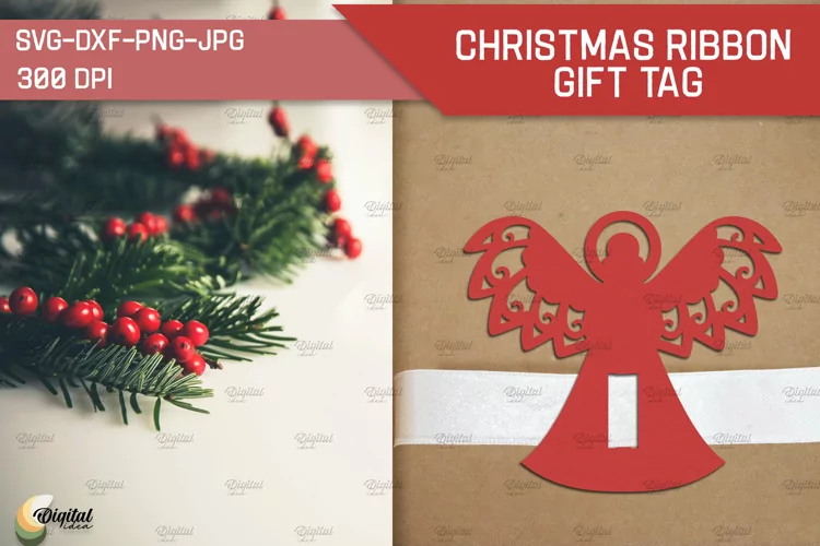 Angel Paper Cut. Christmas Ribbon Gift Tag SVG