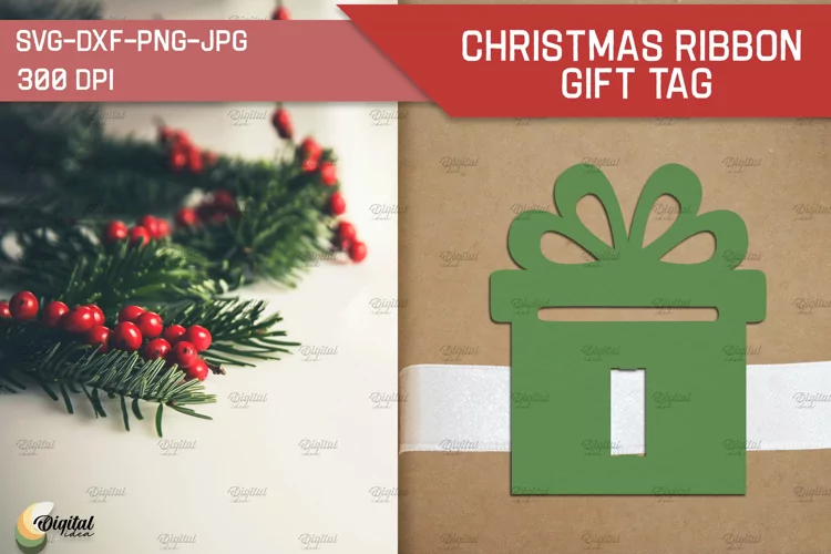 Present Paper Cut. Christmas Ribbon Gift Tag SVG