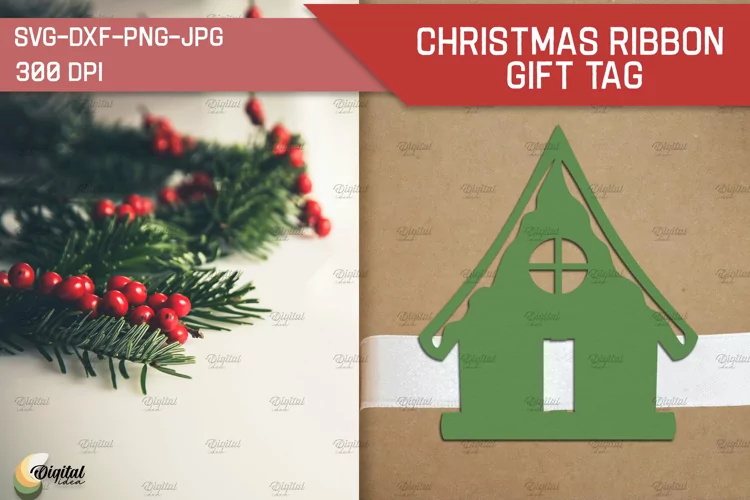 House Paper Cut. Christmas Ribbon Gifts Tags SVG