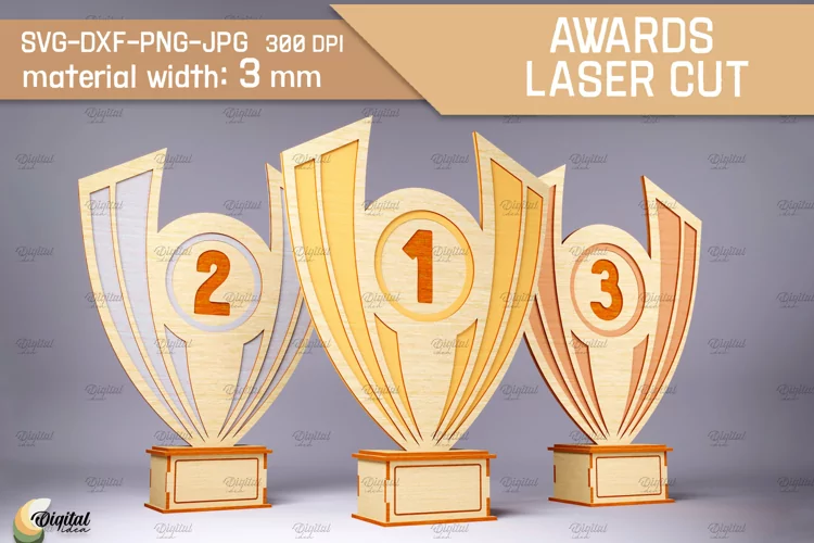 3D Awards Laser Cut. Sports Trophies SVG. 3D Reward
