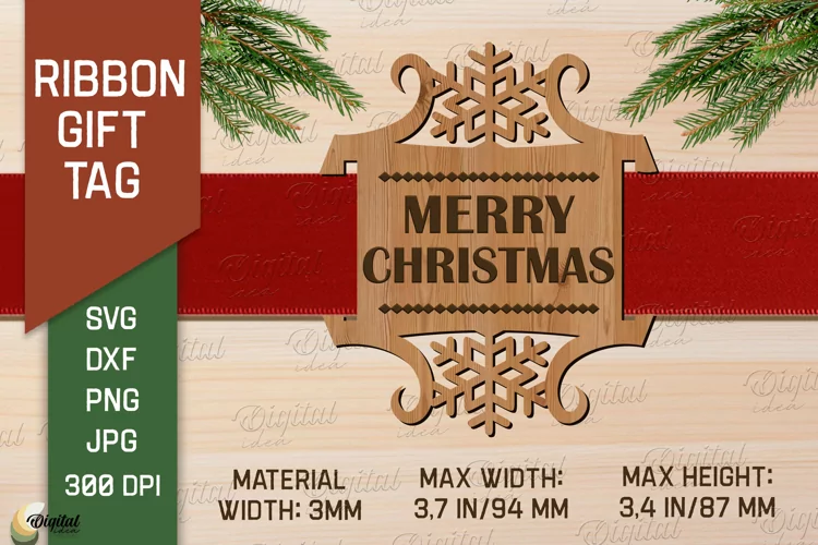 Christmas Ribbon Gift Tag. Merry Christmas SVG