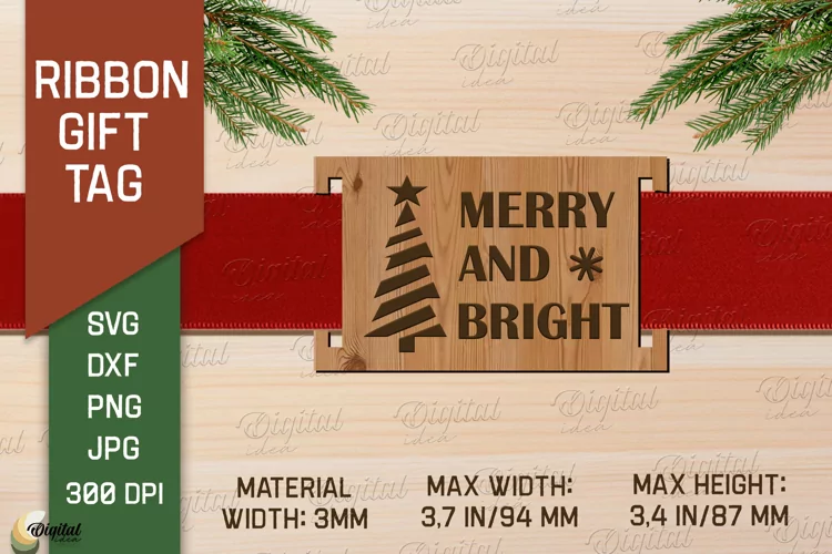 Christmas Ribbon Gift Tag. Merry And Bright SVG