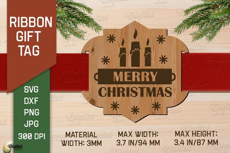 Christmas Ribbon Gift Tag Laser Cut. Merry Christmas SVG
