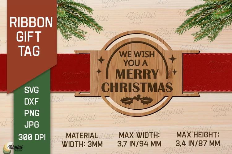 Christmas Ribbon Gift Tag Laser Cut. Merry Christmas SVG