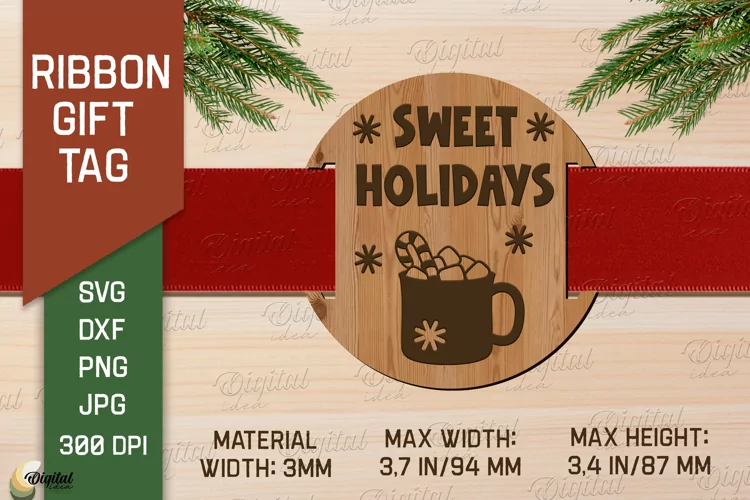 Sweet Holidays SVG. Christmas Ribbon Gift Tag Laser Cut