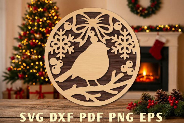 Christmas Robin Ornament Laser Cut SVG example image 1