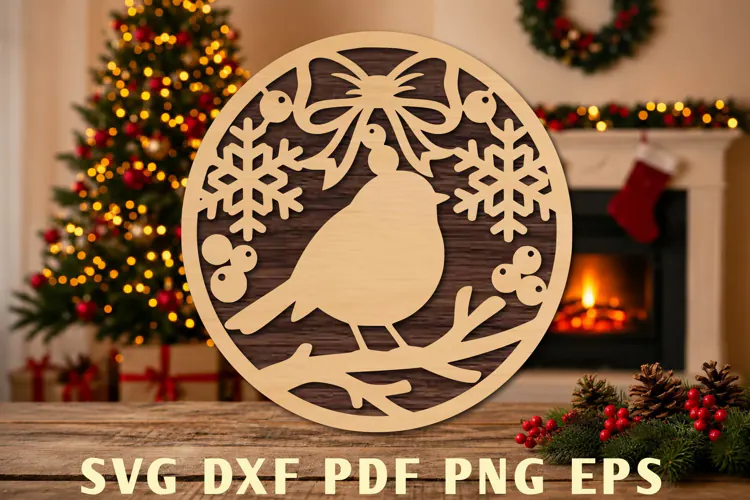Christmas Robin Ornament Laser Cut SVG