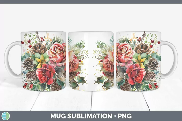 Christmas Rose Mug Wrap Sublimation Coffee Cup Designs