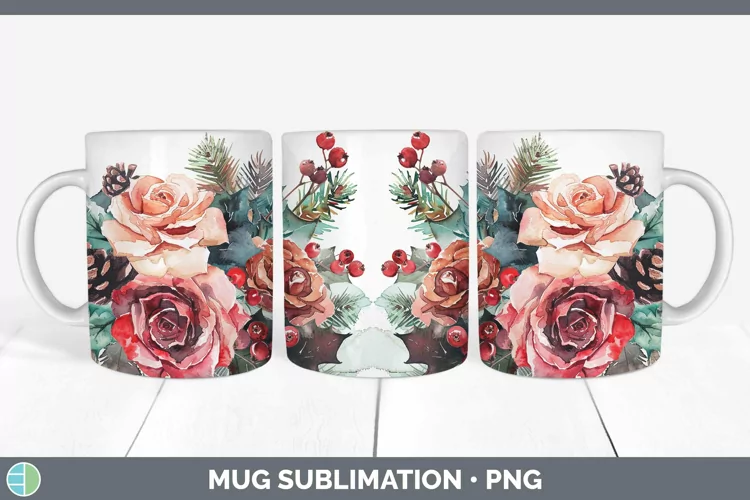 Christmas Rose Mug Wrap Sublimation Coffee Cup Designs