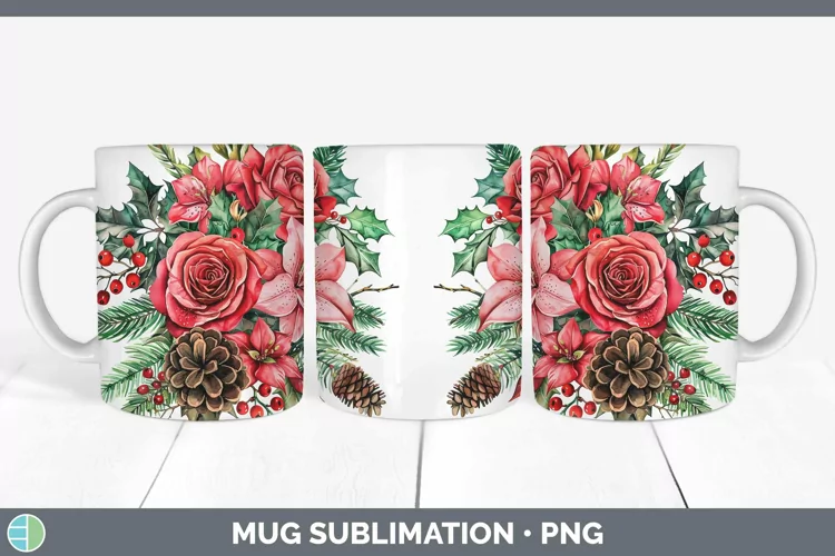 Christmas Rose Mug Wrap Sublimation Coffee Cup Designs