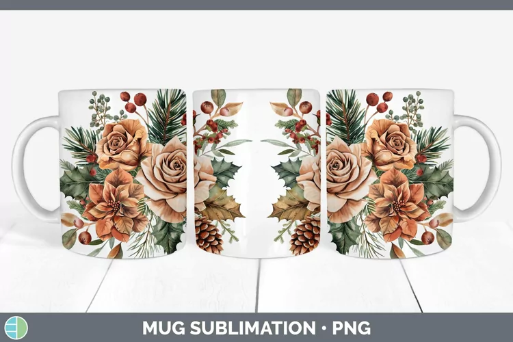 Christmas Rose Mug Wrap Sublimation Coffee Cup Designs