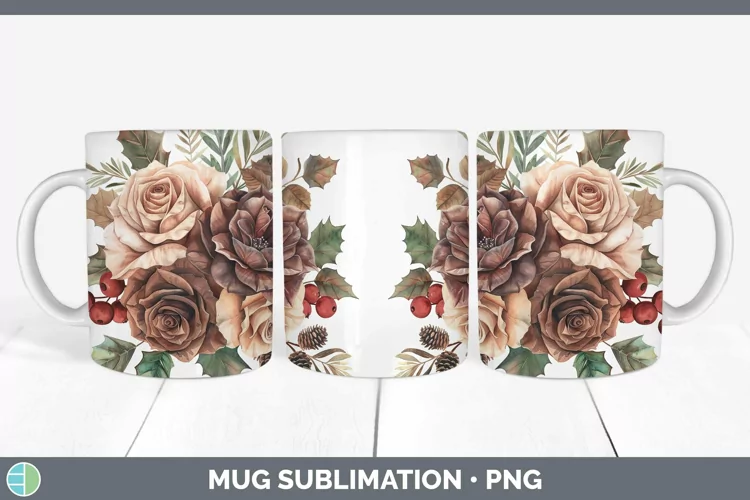 Christmas Rose Mug Wrap Sublimation Coffee Cup Designs