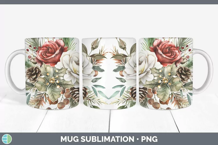 Christmas Rose Mug Wrap Sublimation Coffee Cup Designs