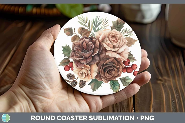 Christmas Rose Round Coaster Sublimation Coaster Designs