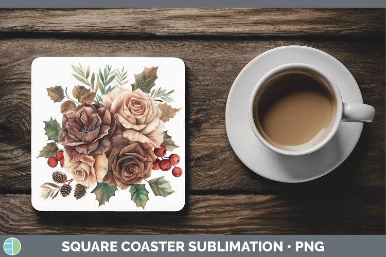 Christmas Rose Square Coaster Sublimation Coaster Designs