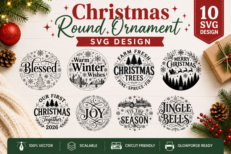 Christmas Round Ornament SVG Design | 10 Christmas SVG Files