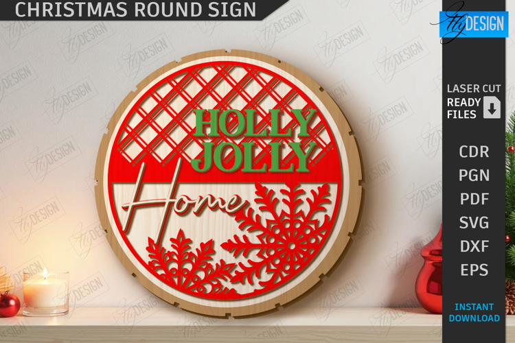 Christmas Round Sign Laser Cut|Winter Wall Decor|Door Hanger