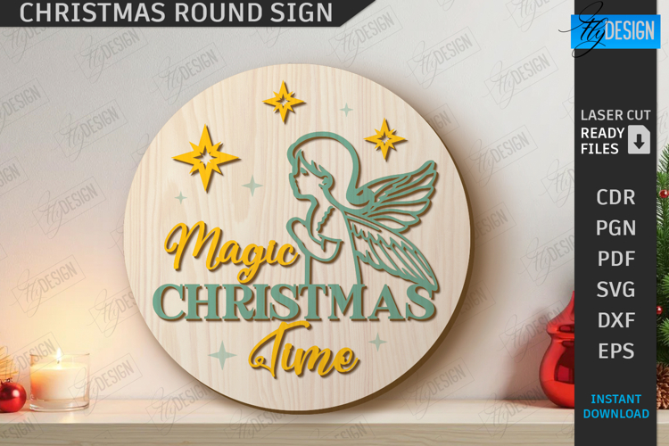 Christmas Round Sign Laser Cut|Winter Wall Decor|Door Hanger