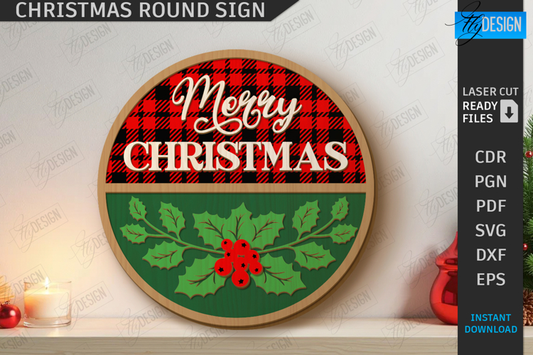 Christmas Round Sign Laser Cut|Winter Wall Decor|Door Hanger