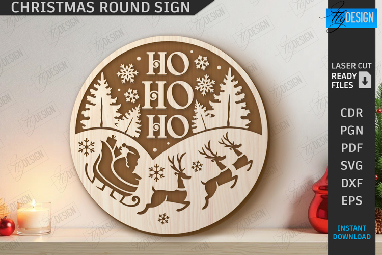 Christmas Round Sign Laser Cut|Winter Wall Decor|Door Hanger
