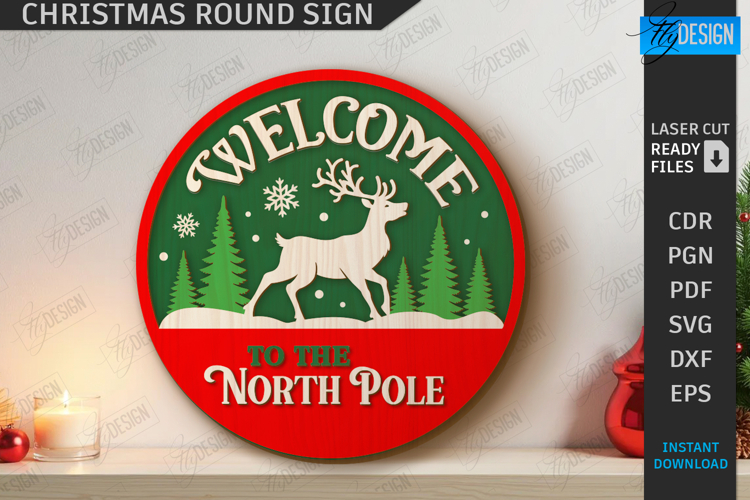 Christmas Round Sign Laser Cut|Winter Wall Decor|Door Hanger