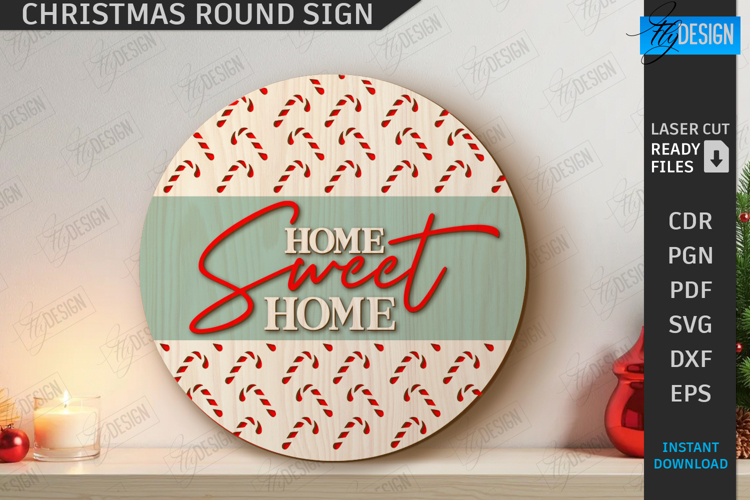 Christmas Round Sign Laser Cut|Winter Wall Decor|Door Hanger