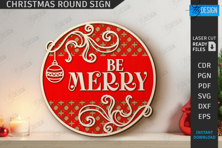 Christmas Round Sign Laser Cut|Winter Wall Decor|Door Hanger