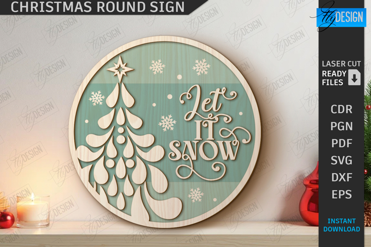 Christmas Round Sign Laser Cut|Winter Wall Decor|Door Hanger