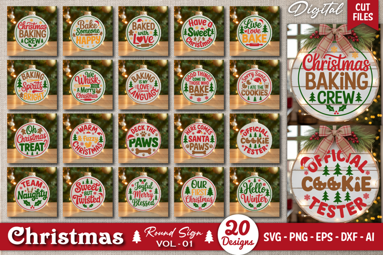 Christmas Round Sign SVG Bundle | Farmhouse Holiday Sign SVG