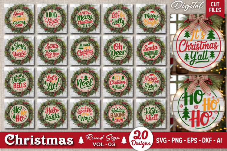 Farmhouse Christmas Sign SVG Bundle | Round Sign Holiday SVG