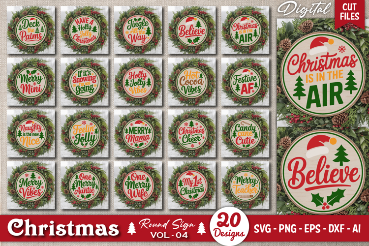 Rustic Christmas Round Sign SVG Bundle | Holiday Decor SVG